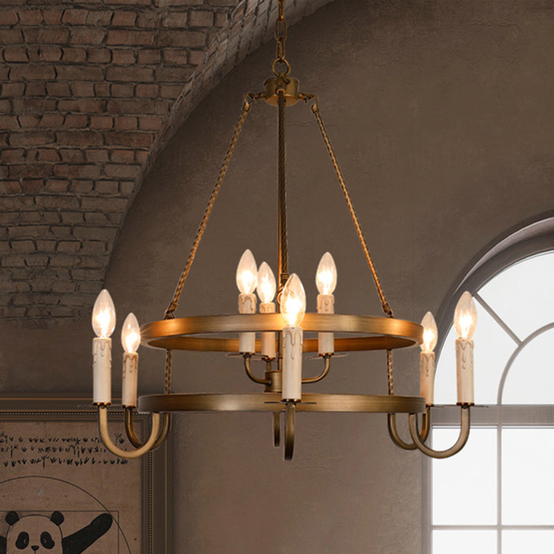 Rustic Round Iron 9-Light Chandelier for Living Room & Entryway Decor
