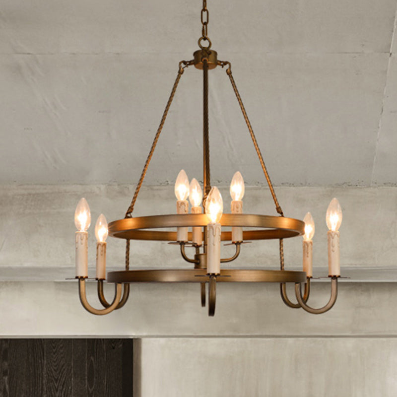 Rustic Round Iron 9-Light Chandelier for Living Room & Entryway Decor
