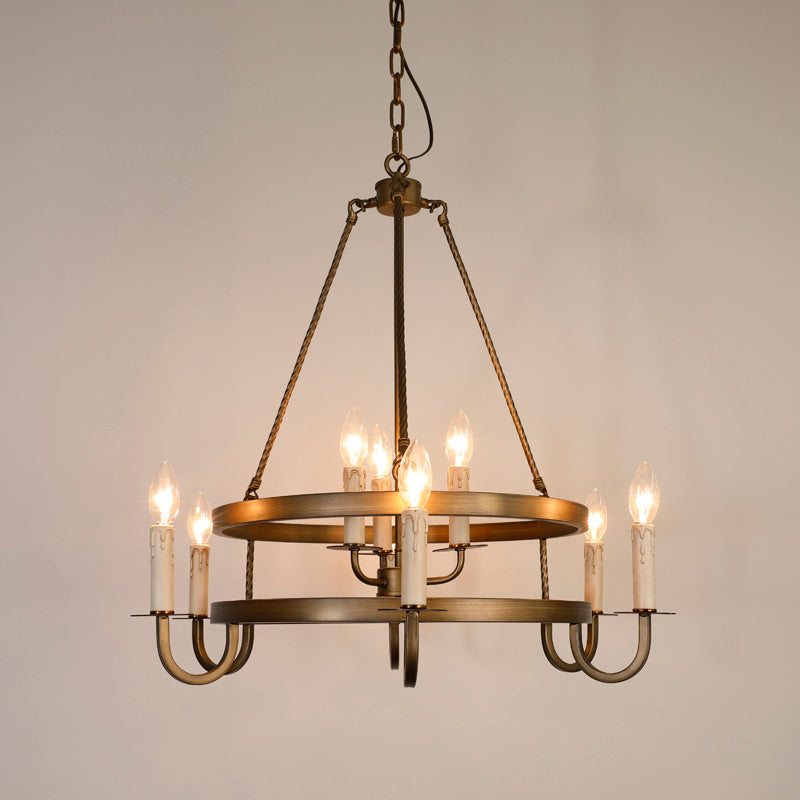Rustic Round Iron 9-Light Chandelier for Living Room & Entryway Decor