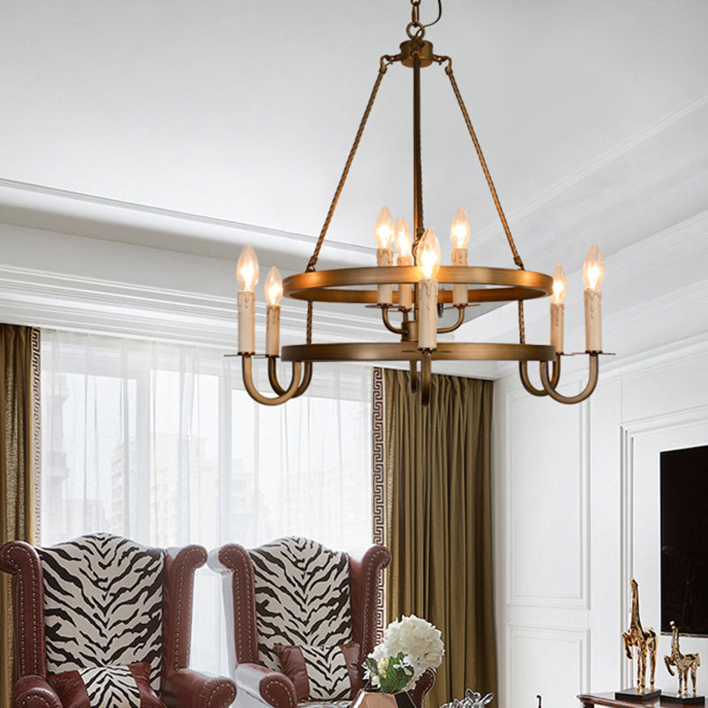 Rustic Round Iron 9-Light Chandelier for Living Room & Entryway Decor