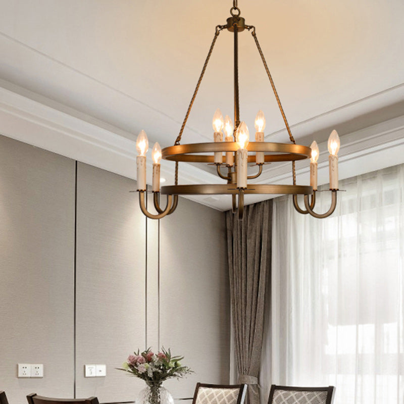 Rustic Round Iron 9-Light Chandelier for Living Room & Entryway Decor