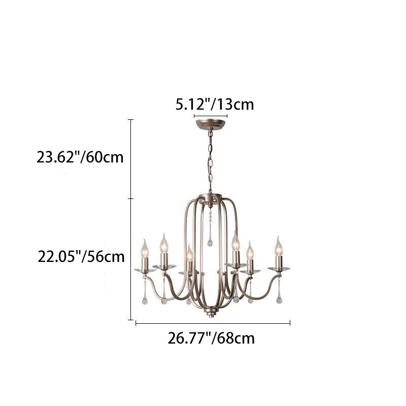 Elegant Iron and Crystal French Candlestick Chandelier for Living Room