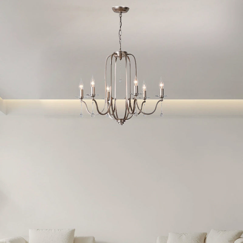 Elegant Iron and Crystal French Candlestick Chandelier for Living Room