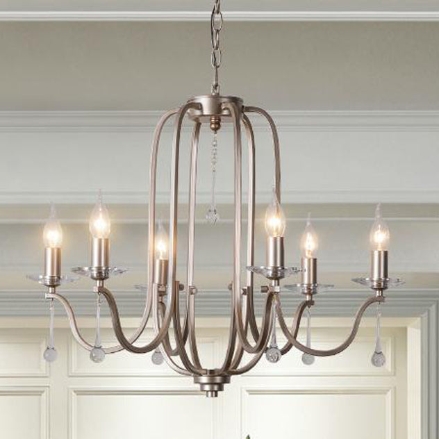 Elegant Iron and Crystal French Candlestick Chandelier for Living Room