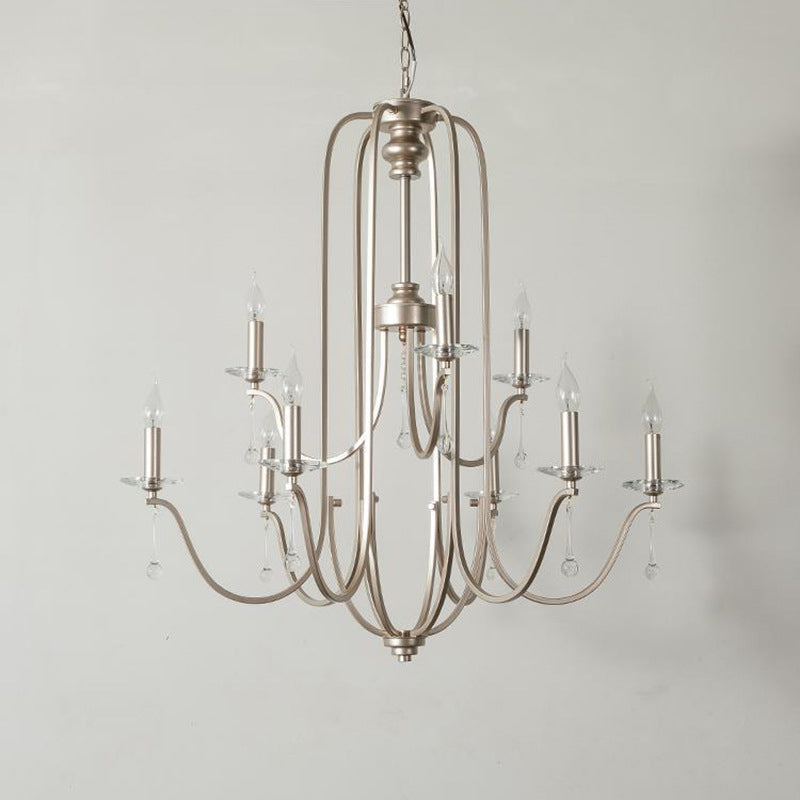 Elegant Iron and Crystal French Candlestick Chandelier for Living Room