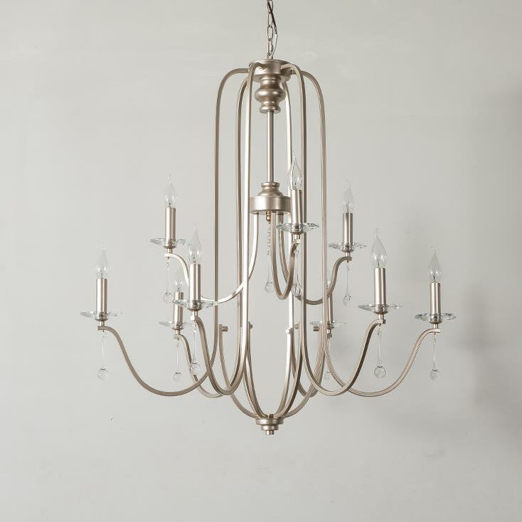 Elegant Iron and Crystal French Candlestick Chandelier for Living Room