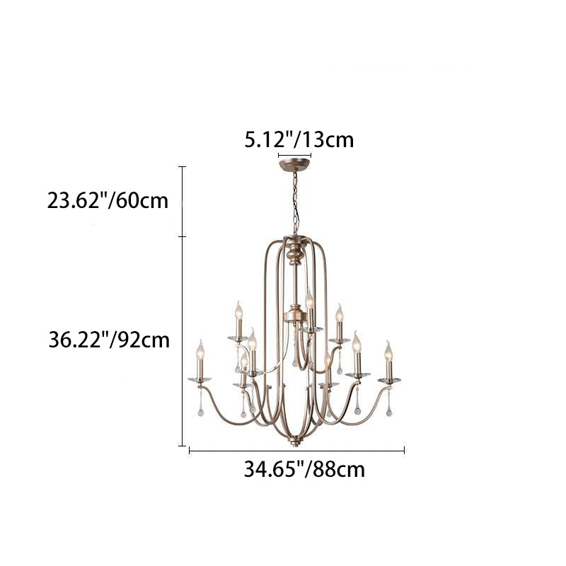 Elegant Iron and Crystal French Candlestick Chandelier for Living Room