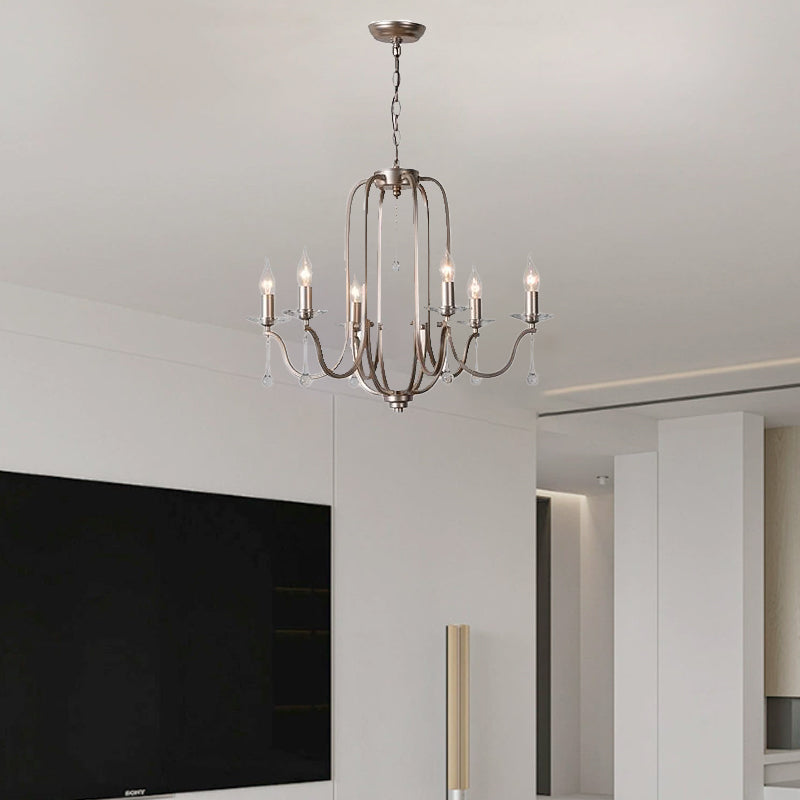 Elegant Iron and Crystal French Candlestick Chandelier for Living Room