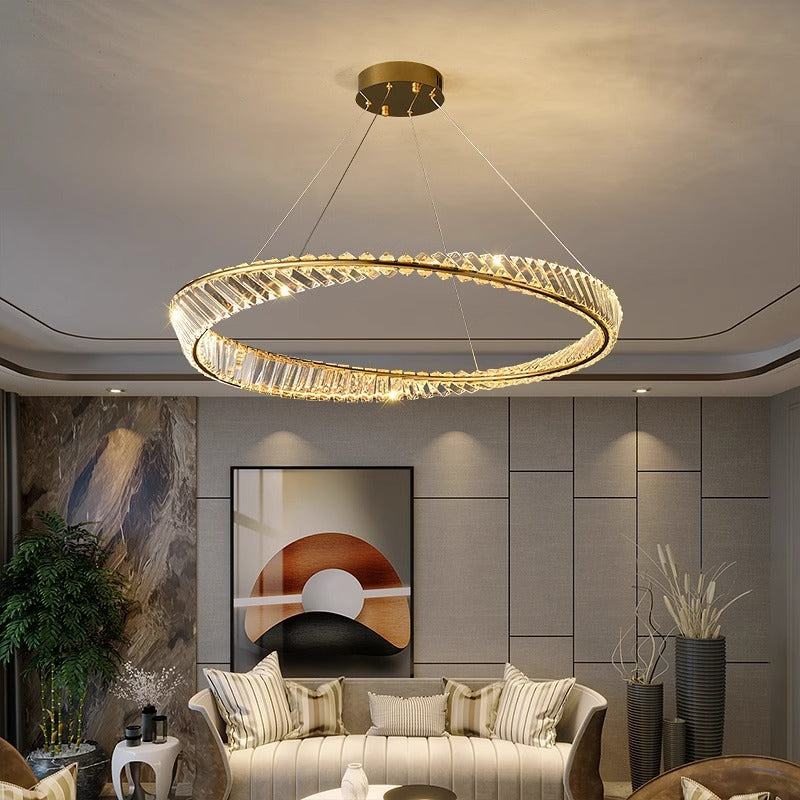 Modern Round Stainless Steel Crystal LED Chandelier for Living Room