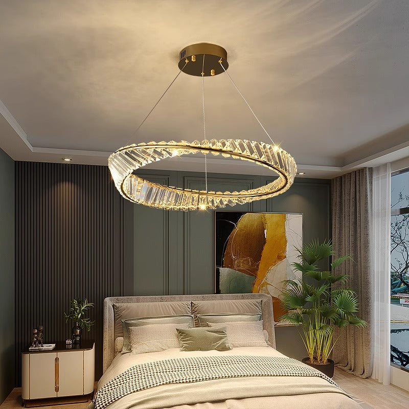 Modern Round Stainless Steel Crystal LED Chandelier for Living Room