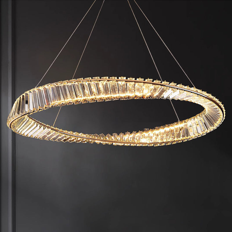 Modern Round Stainless Steel Crystal LED Chandelier for Living Room