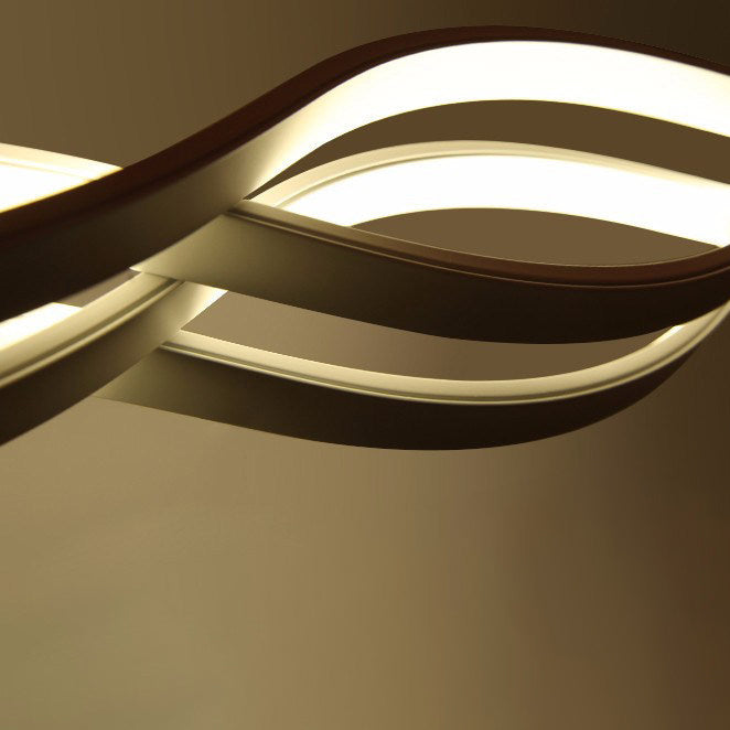 Sleek Aluminum Double Loop Wave LED Chandelier for Modern Dining Room
