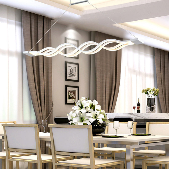 Sleek Aluminum Double Loop Wave LED Chandelier for Modern Dining Room