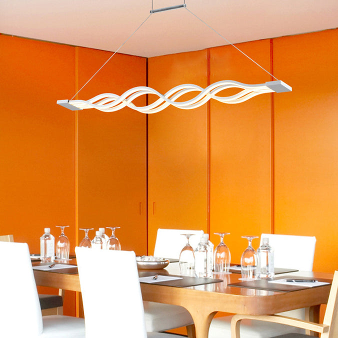 Sleek Aluminum Double Loop Wave LED Chandelier for Modern Dining Room
