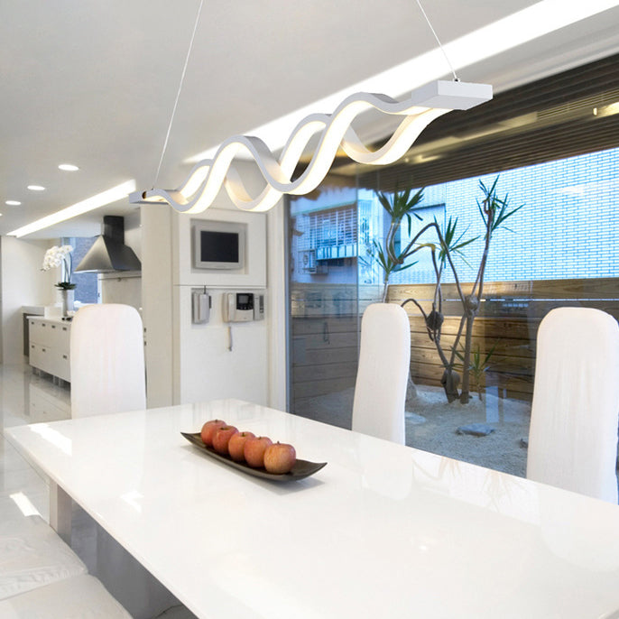 Sleek Aluminum Double Loop Wave LED Chandelier for Modern Dining Room