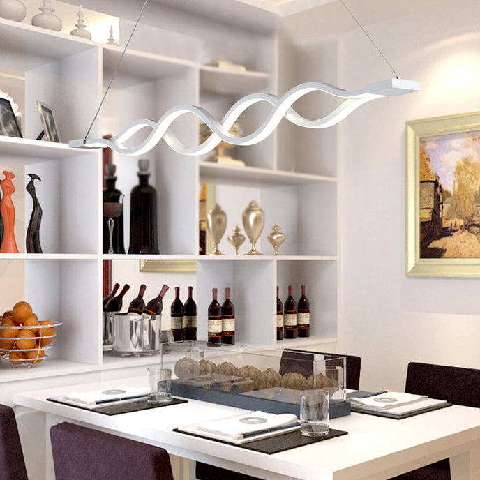 Sleek Aluminum Double Loop Wave LED Chandelier for Modern Dining Room
