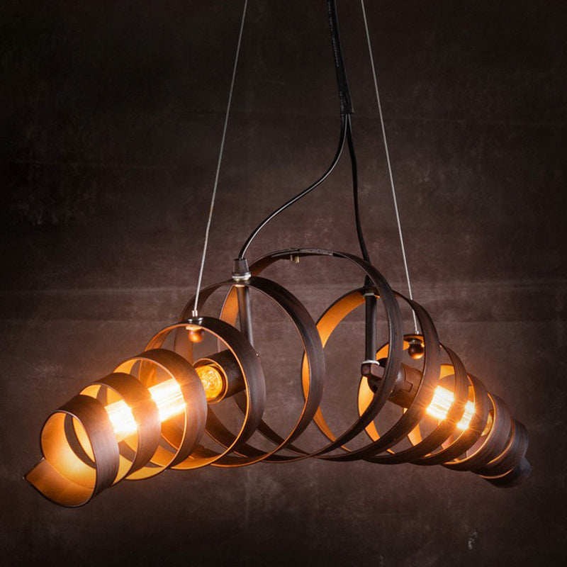 Industrial-Chic Black Spiral Iron 2-Light Chandelier for Living Room