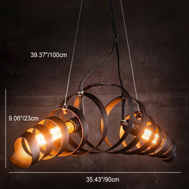 Industrial-Chic Black Spiral Iron 2-Light Chandelier for Living Room