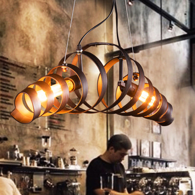 Industrial-Chic Black Spiral Iron 2-Light Chandelier for Living Room