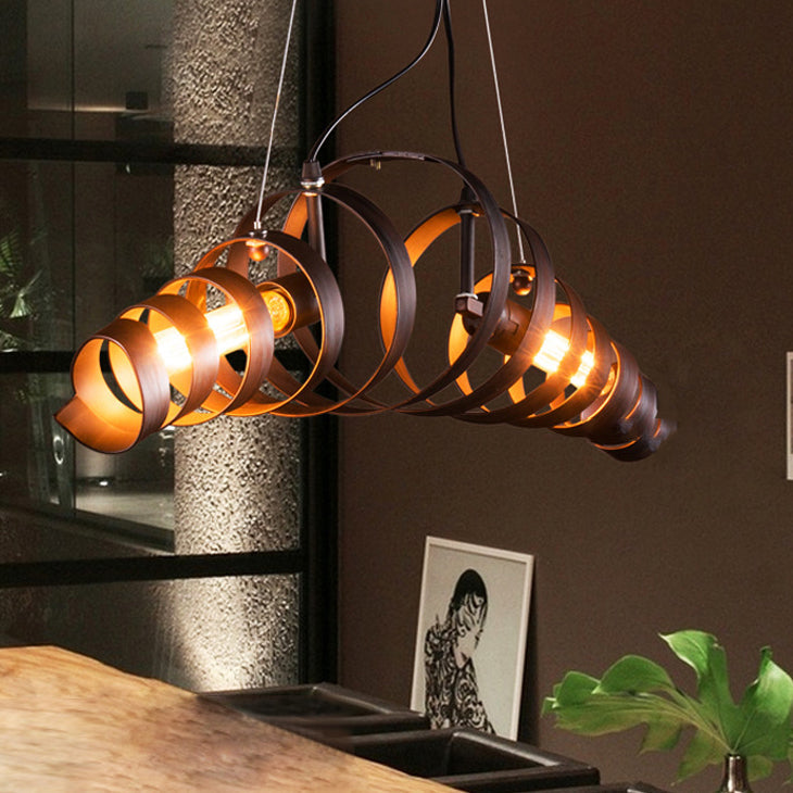 Industrial-Chic Black Spiral Iron 2-Light Chandelier for Living Room