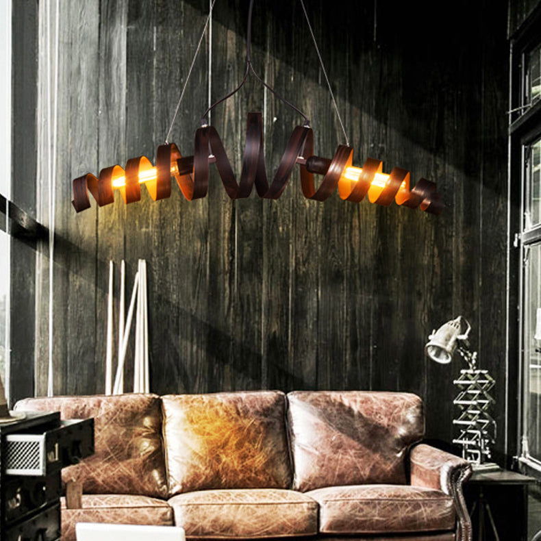 Industrial-Chic Black Spiral Iron 2-Light Chandelier for Living Room