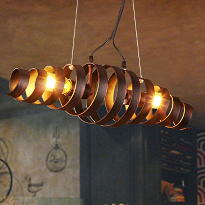 Industrial-Chic Black Spiral Iron 2-Light Chandelier for Living Room