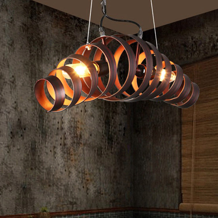 Industrial-Chic Black Spiral Iron 2-Light Chandelier for Living Room