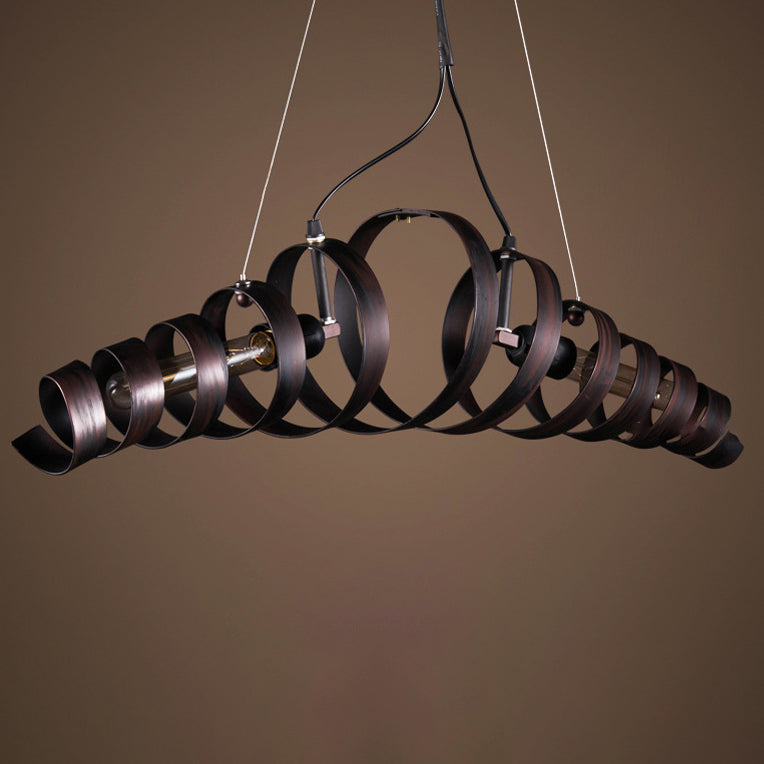 Industrial-Chic Black Spiral Iron 2-Light Chandelier for Living Room