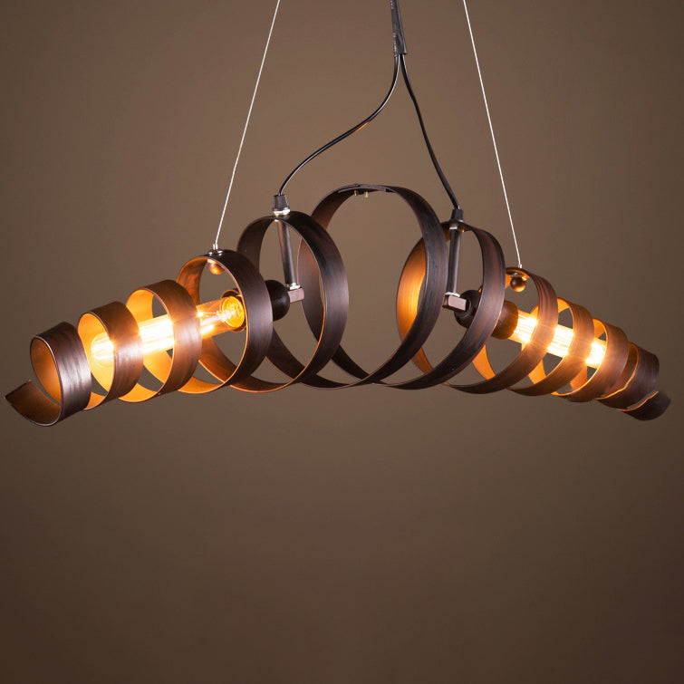 Industrial-Chic Black Spiral Iron 2-Light Chandelier for Living Room