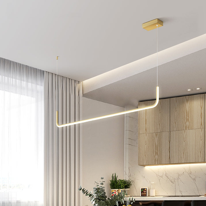 Sleek Black Aluminum LED Island Chandelier for Dining Room Lighting