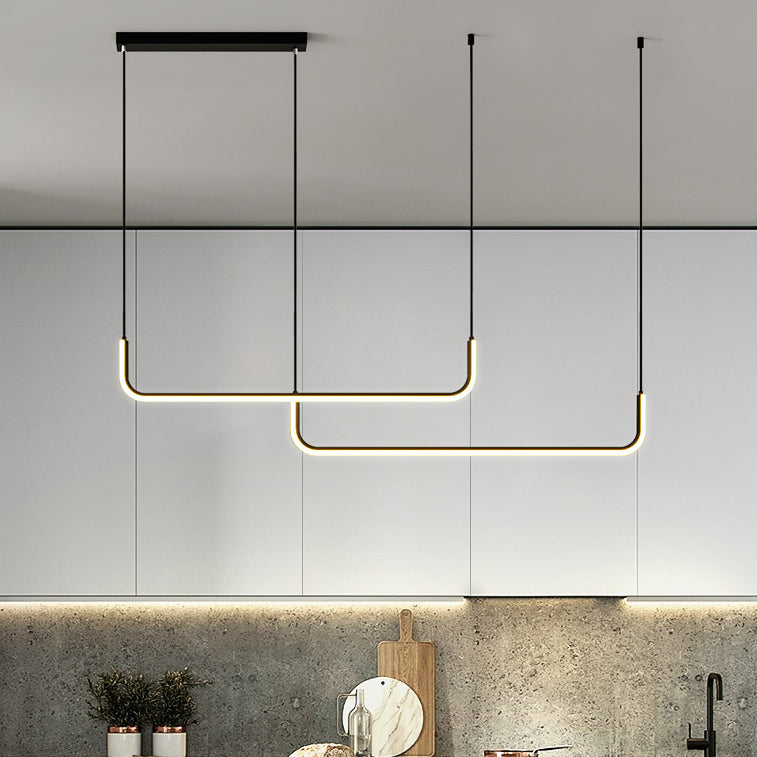 Sleek Black Aluminum LED Island Chandelier for Dining Room Lighting