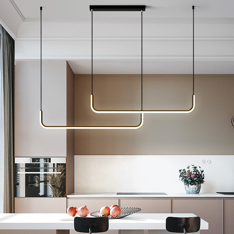 Sleek Black Aluminum LED Island Chandelier for Dining Room Lighting