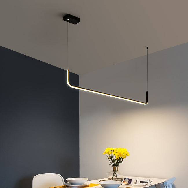 Sleek Black Aluminum LED Island Chandelier for Dining Room Lighting