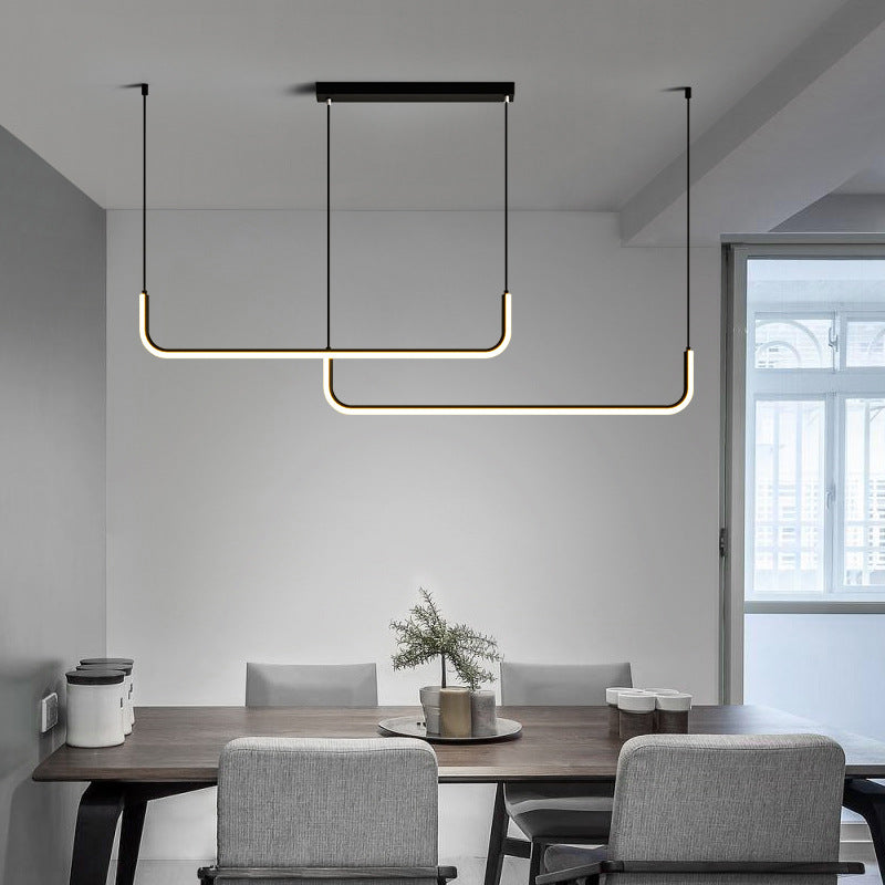 Sleek Black Aluminum LED Island Chandelier for Dining Room Lighting