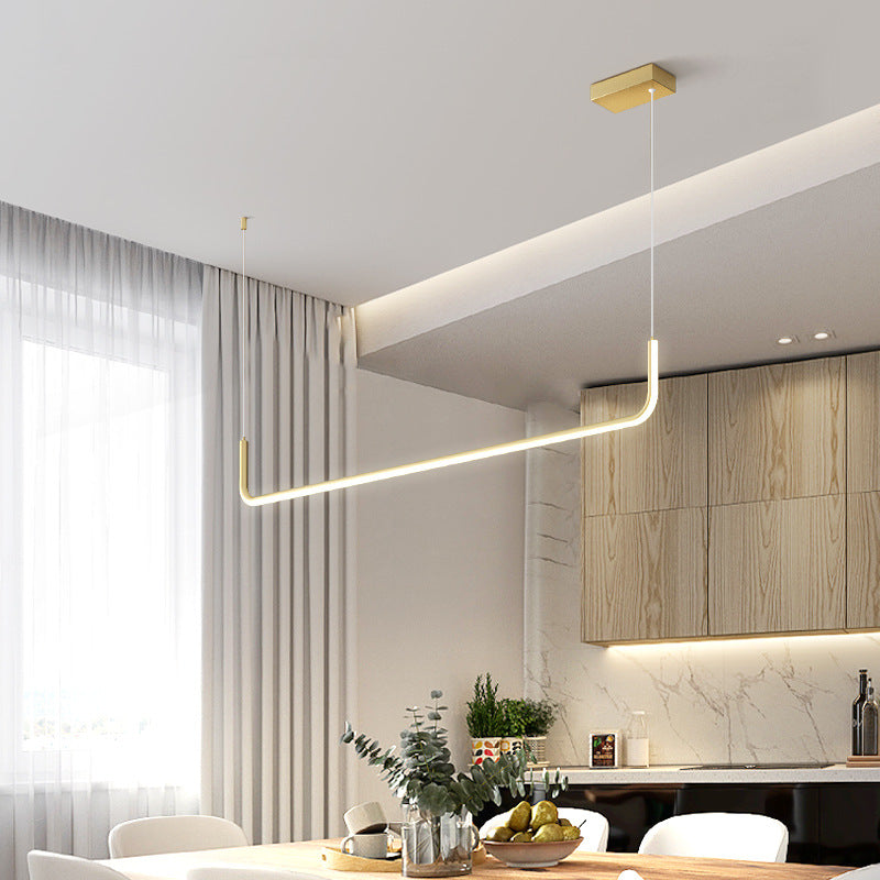 Sleek Black Aluminum LED Island Chandelier for Dining Room Lighting