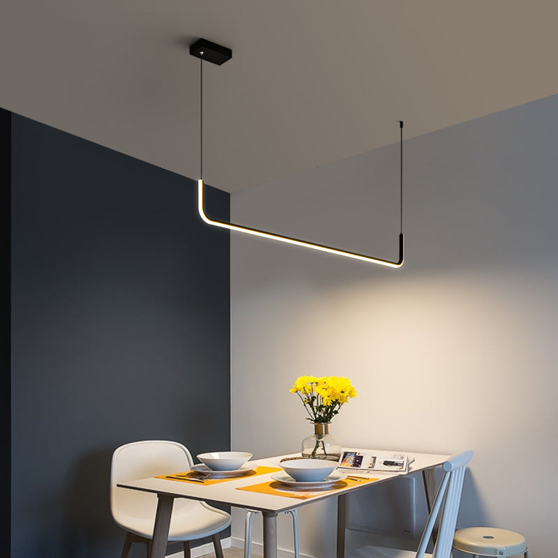 Sleek Black Aluminum LED Island Chandelier for Dining Room Lighting