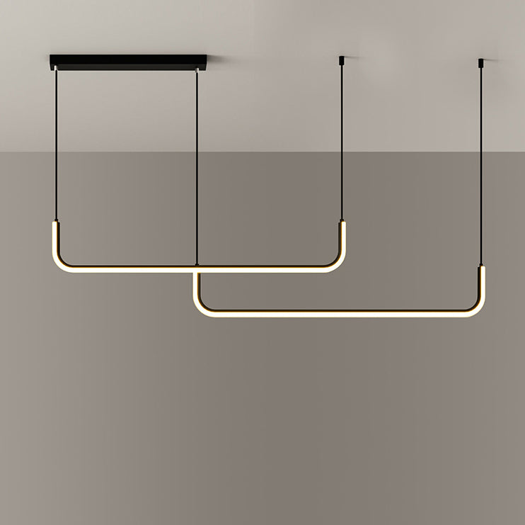 Sleek Black Aluminum LED Island Chandelier for Dining Room Lighting