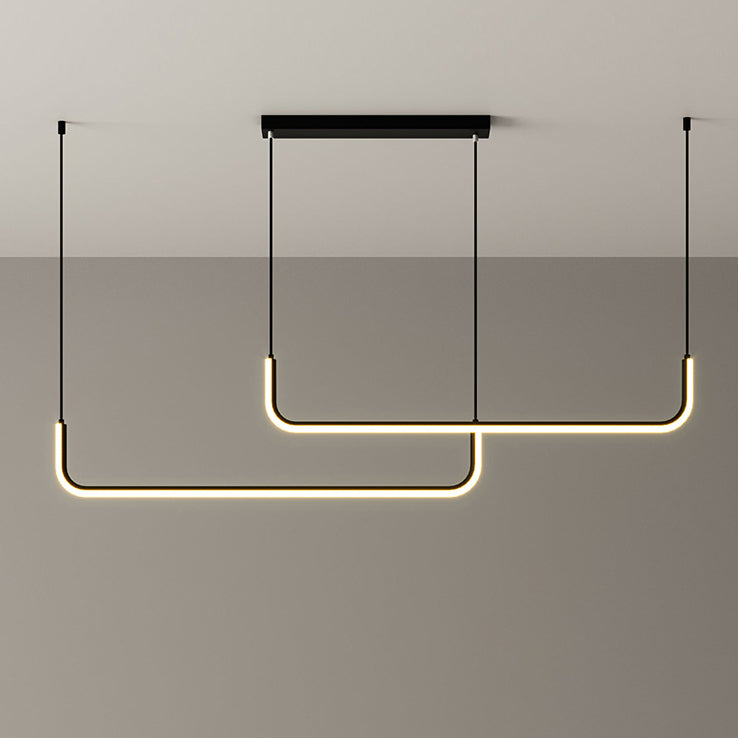 Sleek Black Aluminum LED Island Chandelier for Dining Room Lighting