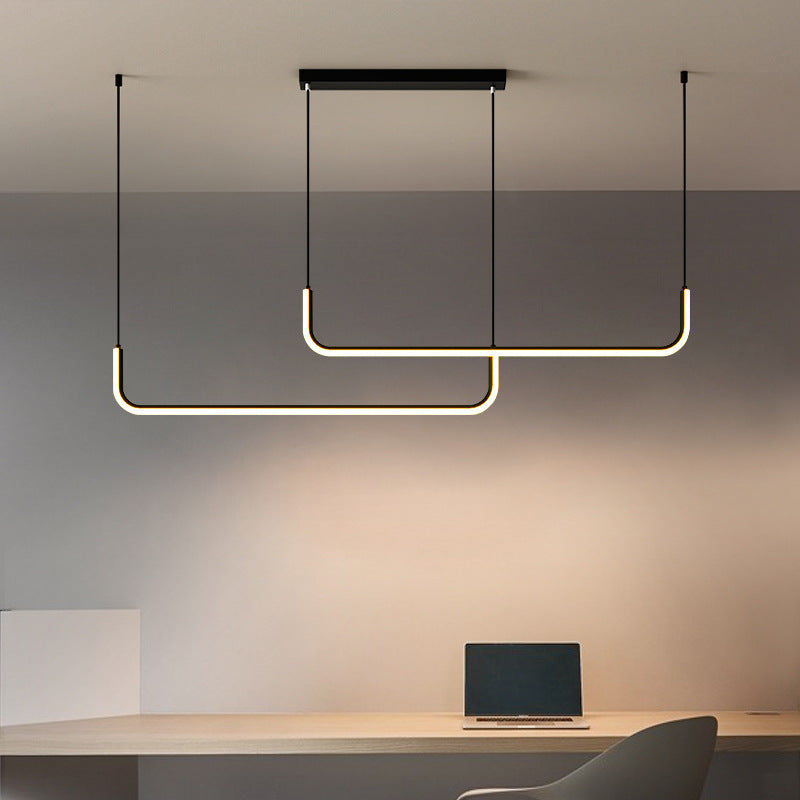 Sleek Black Aluminum LED Island Chandelier for Dining Room Lighting