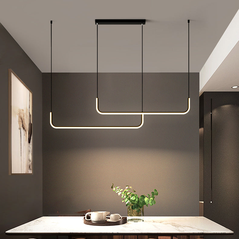 Sleek Black Aluminum LED Island Chandelier for Dining Room Lighting