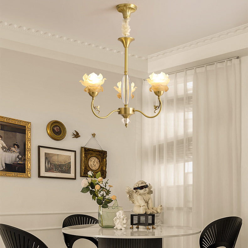 Elegant Copper & Crystal French Floral Chandelier for Living Room