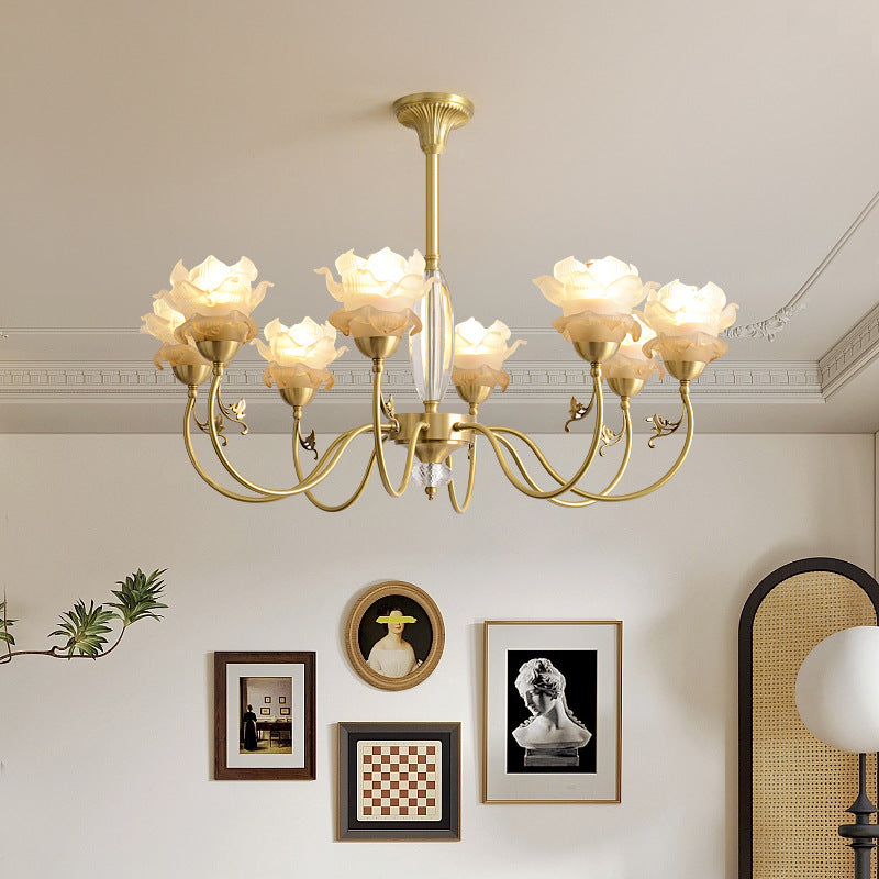 Elegant Copper & Crystal French Floral Chandelier for Living Room
