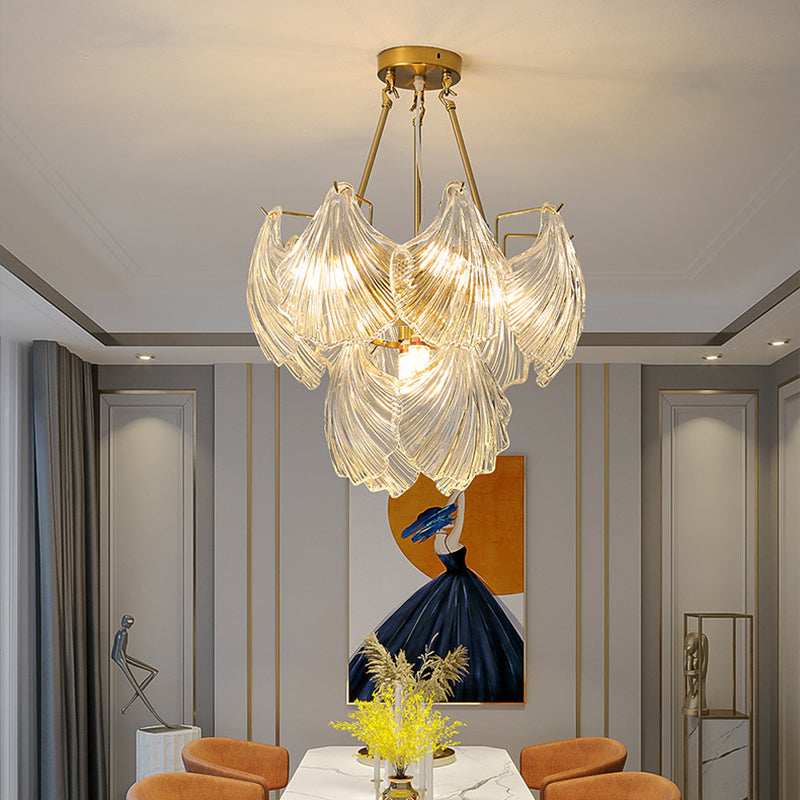 Elegant Ribbed Glass Chandelier, 4/8/9/12 Lights for Modern Living Room