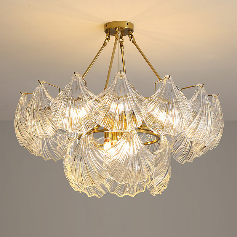 Elegant Ribbed Glass Chandelier, 4/8/9/12 Lights for Modern Living Room