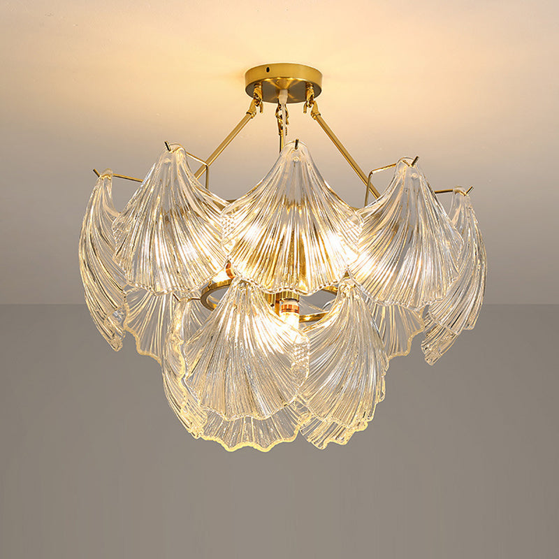 Elegant Ribbed Glass Chandelier, 4/8/9/12 Lights for Modern Living Room