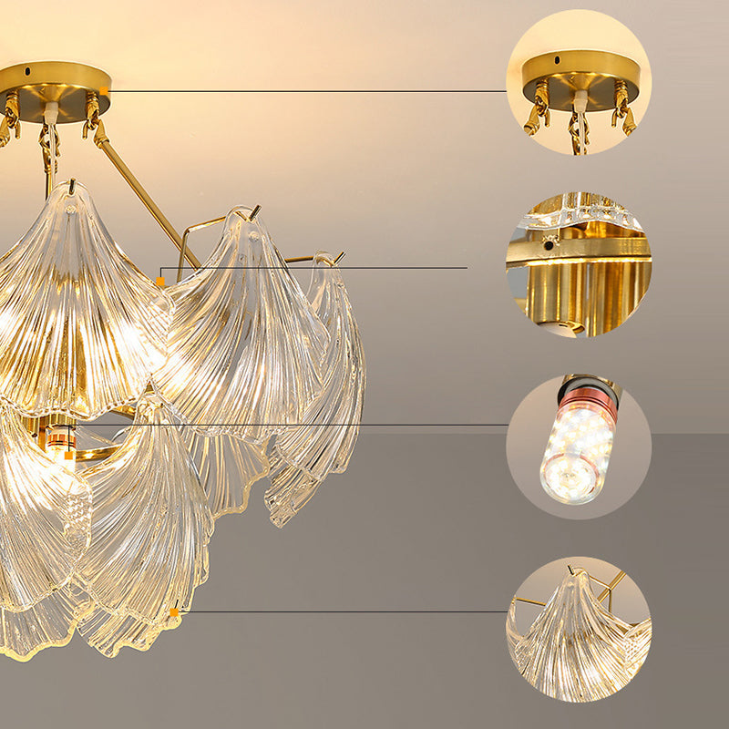 Elegant Ribbed Glass Chandelier, 4/8/9/12 Lights for Modern Living Room
