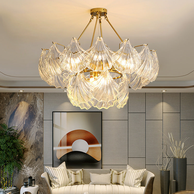 Elegant Ribbed Glass Chandelier, 4/8/9/12 Lights for Modern Living Room