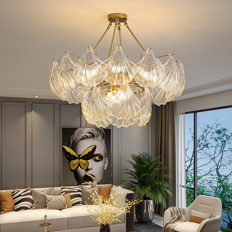 Elegant Ribbed Glass Chandelier, 4/8/9/12 Lights for Modern Living Room