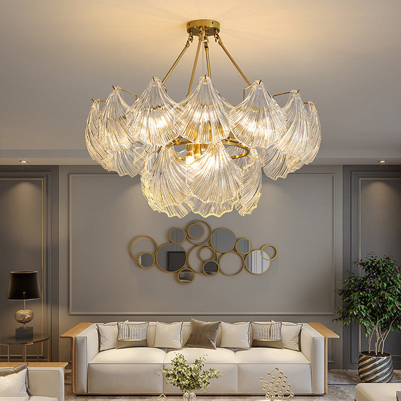 Elegant Ribbed Glass Chandelier, 4/8/9/12 Lights for Modern Living Room