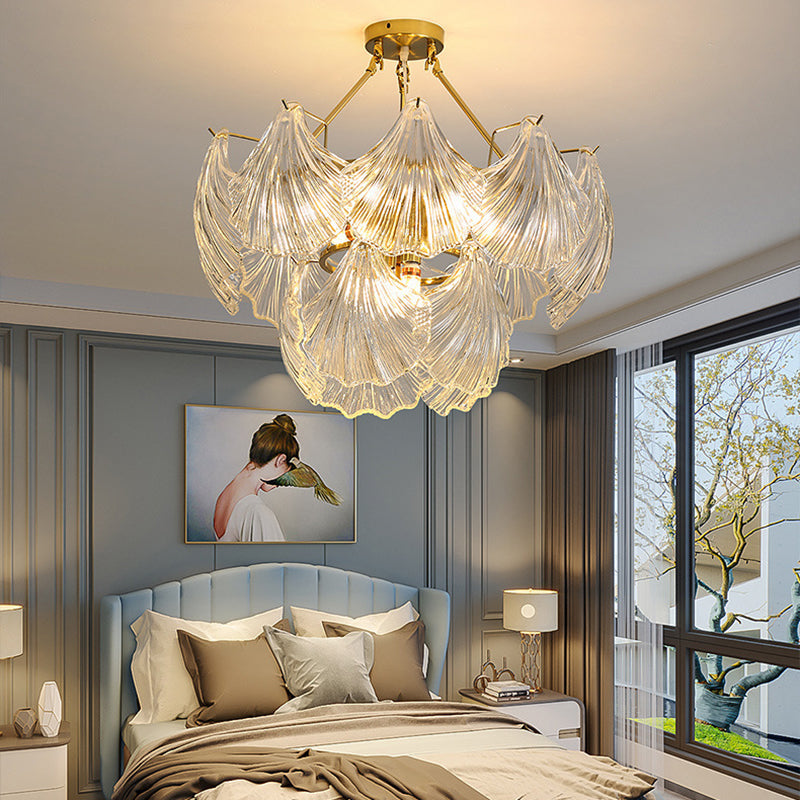 Elegant Ribbed Glass Chandelier, 4/8/9/12 Lights for Modern Living Room